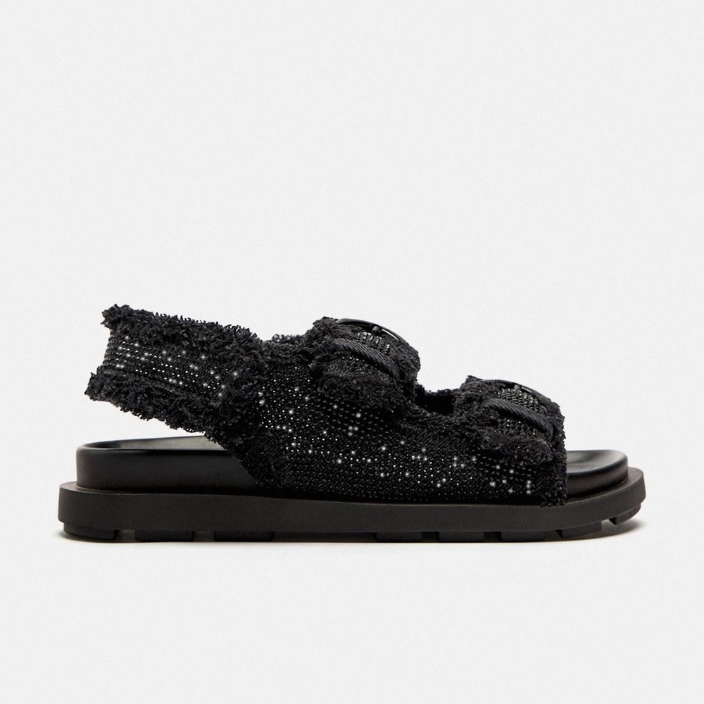 ZARA BLACK STRAPPY SANDALS IN RHINESTONES